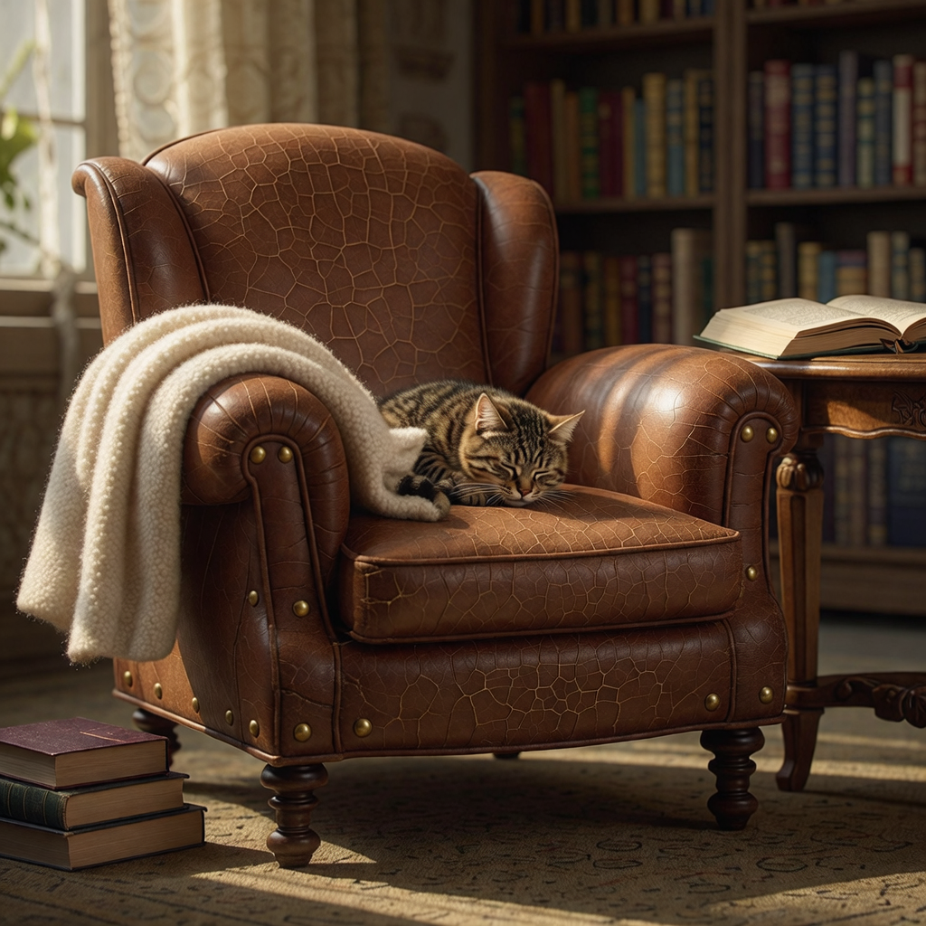 Armchair with sleeping cat