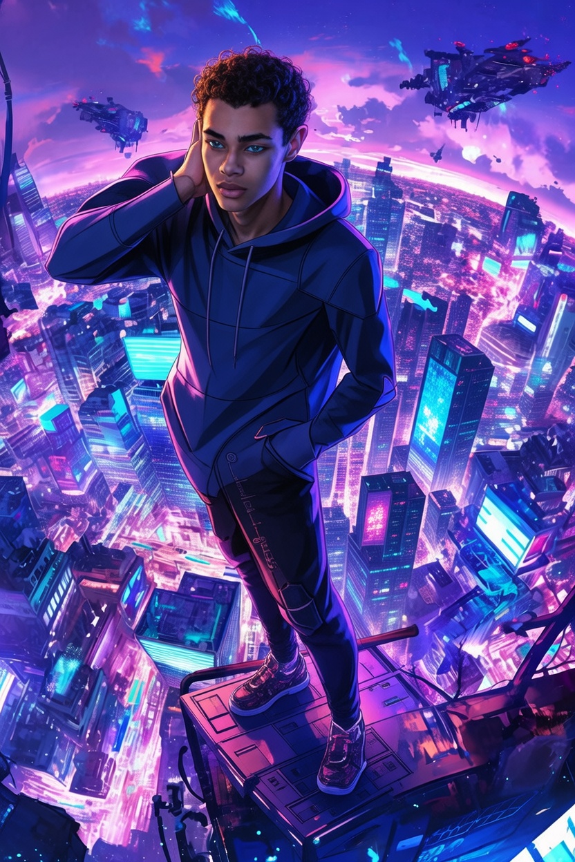 Character composed into the city scene