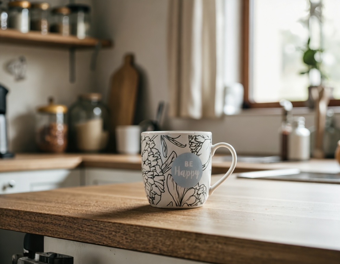 Mug placed on the kitchen counter